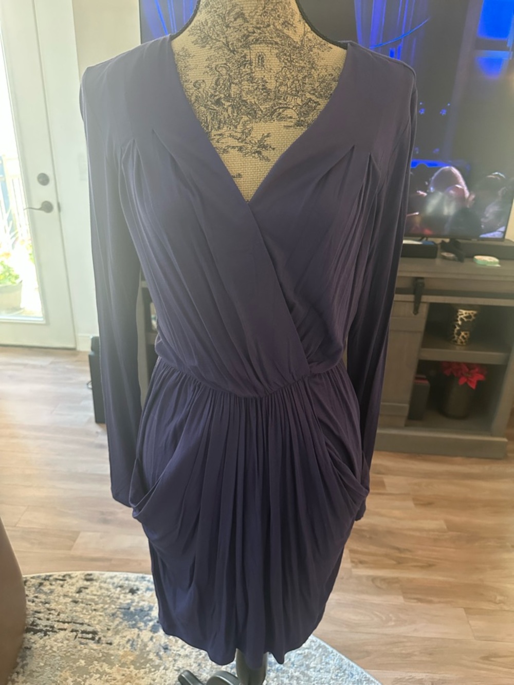 BCBGeneration Deep Navy Long-Sleeve Faux Wrap Dress